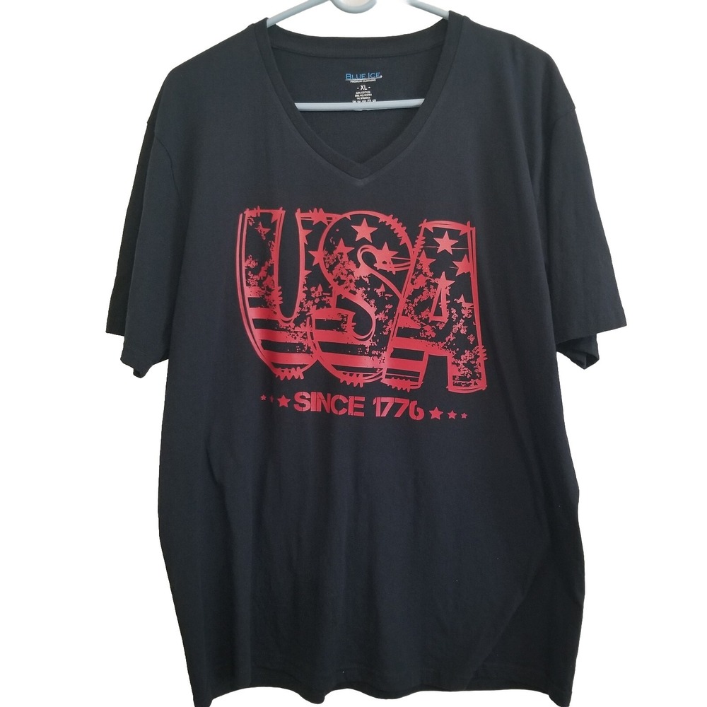 Blue Ice Mens Tshirt XL USA Navy Blue Vneck Short Sleeve Patriotic Election NWT